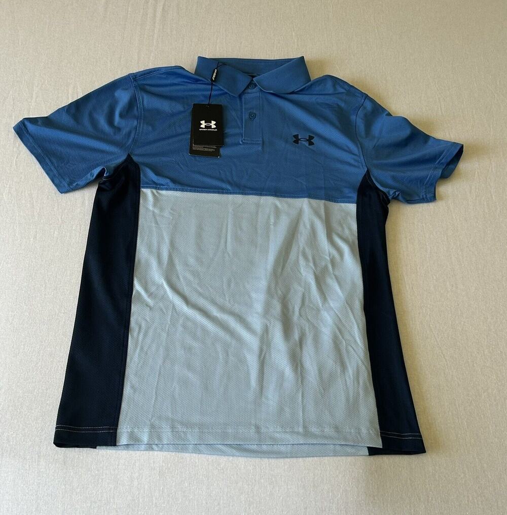 Under Armour Mens Golf Polo UA Performance Color Blocked Polo Shirt Blue SM READ